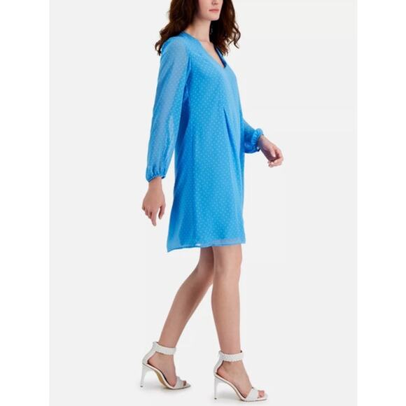 INC Blue Polka Dot Dress Long Sleeve Retro Vintage Inspired Size M - Picture 11 of 12